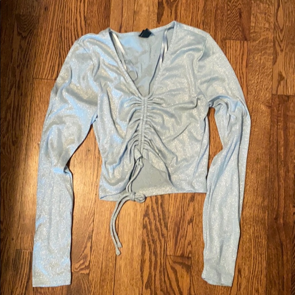 Cropped long sleeve turquoise and glitter top